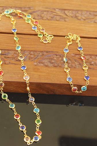 Designer gold plated multicolor stone chain with bracelate
