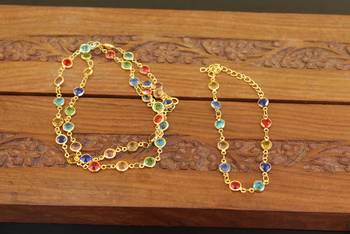 Designer gold plated multicolor stone chain with bracelate 2