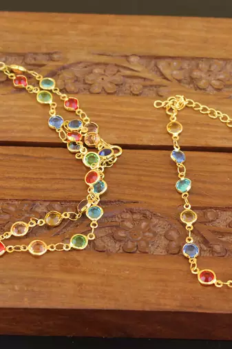 Designer gold plated multicolor stone chain with bracelate
