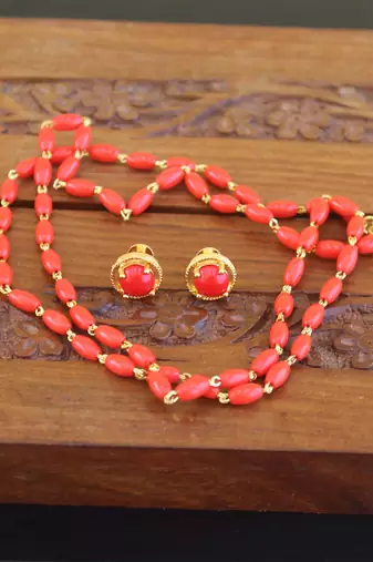 Designer gold plated koral beads necklace