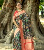 Black Soft katan silk blend Zari Weaving Saree Festive Wear