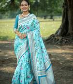 Sky Soft katan silk blend Zari Weaving Saree Festive Wear