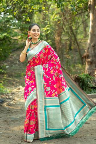 Red Soft katan silk blend Zari Weaving Saree Festive Wear