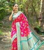 Red Soft katan silk blend Zari Weaving Saree Festive Wear