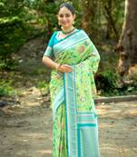 Green Soft katan silk blend Zari Weaving Saree Festive Wear