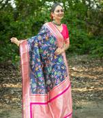 Navy Blue Soft katan silk blend Zari Weaving Saree Festive Wear