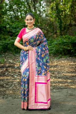 Navy Blue Soft katan silk blend Zari Weaving Saree Festive Wear 2