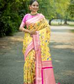 Yellow Soft katan silk blend Zari Weaving Saree Festive Wear