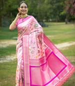 Pink Soft katan silk blend Zari Weaving Saree Festive Wear