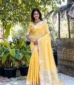Yellow Soft Resham Silk Zari Weaving Saree Festive Wear