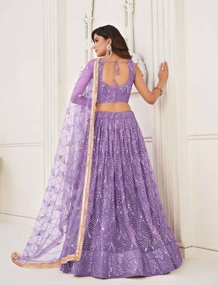 LAVENDER NET FABRIC LEHENGA CHOLI WITH SEQUINS AND THREAD EMBROIDERY WORK 4