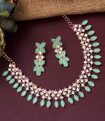 Gold plated mint green color crystal necklace jewellery set with earrings for women