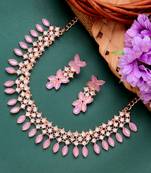 Purple color crystals rose gold plated necklace jewellery set with earrings for women