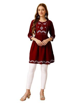 Maroon Embroidered Short Kurti 1