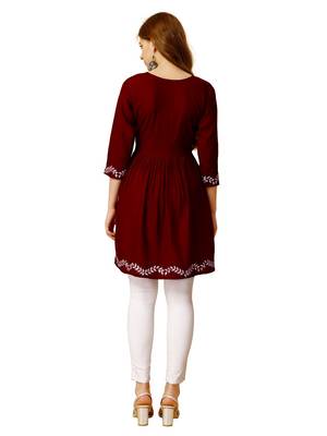 Maroon Embroidered Short Kurti 2