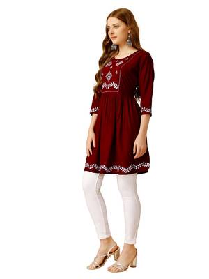 Maroon Embroidered Short Kurti 3