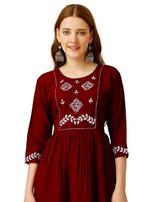 Maroon Embroidered Short Kurti 4