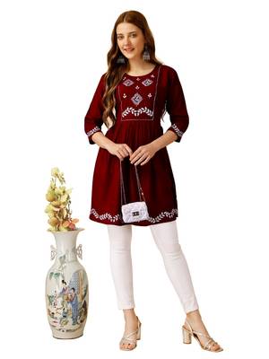 Maroon Embroidered Short Kurti 5