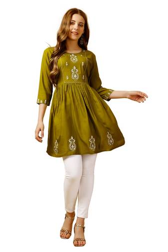Mehendi Embroidered Short Kurti