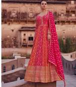 Pink real georgette floor length semi stitched wedding gown