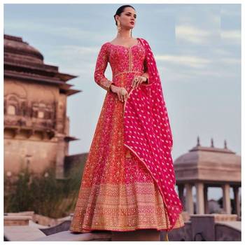 Pink real georgette floor length semi stitched wedding gown 2