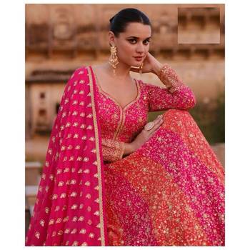 Pink real georgette floor length semi stitched wedding gown 3