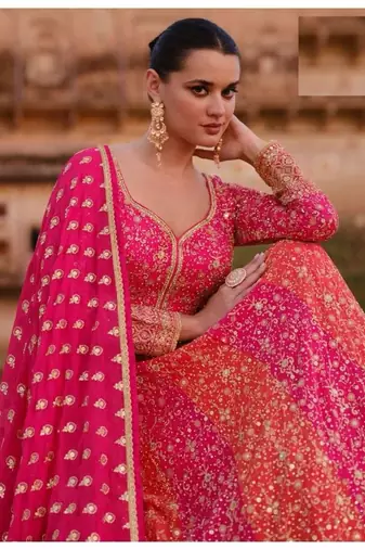 Pink real georgette floor length semi stitched wedding gown