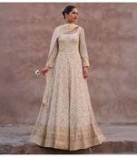 Off white real georgette floor length semi stitched wedding gown