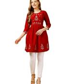 Red Embroidered Short Kurti