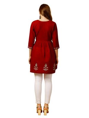 Red Embroidered Short Kurti 2
