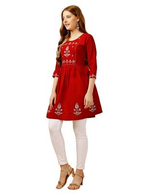 Red Embroidered Short Kurti 3