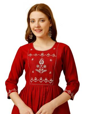 Red Embroidered Short Kurti 4
