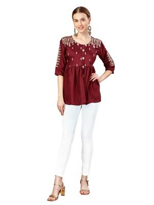 Rust Embroidered Short Kurti 1