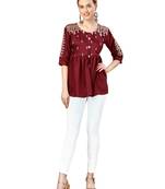 Rust Embroidered Short Kurti