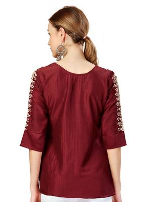 Rust Embroidered Short Kurti 2