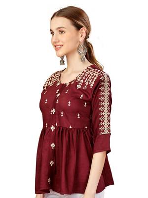 Rust Embroidered Short Kurti 3
