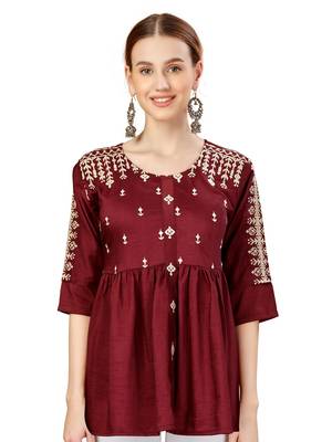 Rust Embroidered Short Kurti 4
