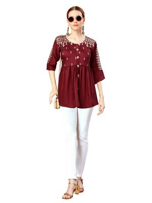 Rust Embroidered Short Kurti 5
