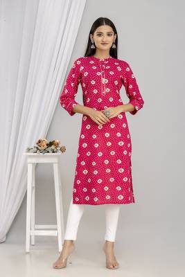 Pink printed rayon kurta 1