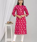 Pink printed rayon kurta