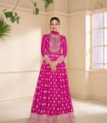 Pink heavy embroidery georgette anarkali semi stitched gowns