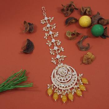traditional kundan & pearl handcrafted maang tikka  1