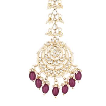traditional kundan & pearl handcrafted maang tikka  4