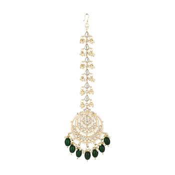 traditional kundan & pearl handcrafted maang tikka  2