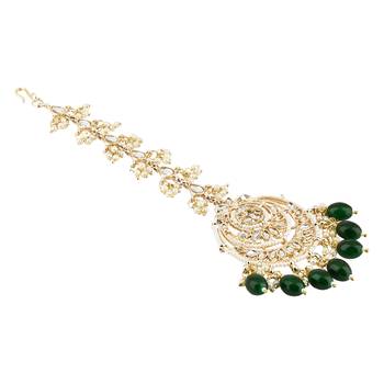 traditional kundan & pearl handcrafted maang tikka  3