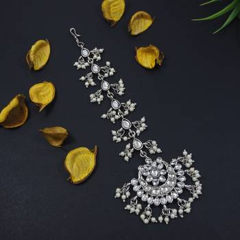 ethnic silver oxidised maang tikka for women and girls  1