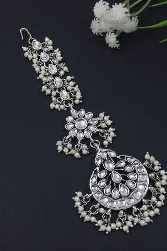 ethnic silver oxidised maang tikka for women and girls 