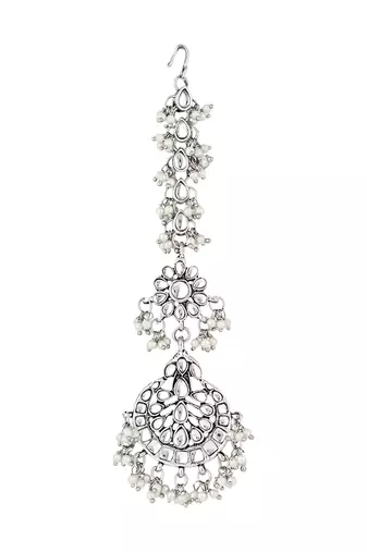 ethnic silver oxidised maang tikka for women and girls 