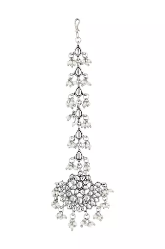 ethnic silver oxidised maang tikka for women and girls 