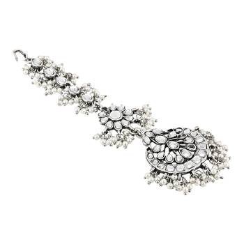 ethnic silver oxidised maang tikka for women and girls  3